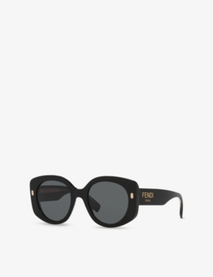 Fendi Womens Black Fe40137i Roma Round-frame Acetate Sunglasses In Black