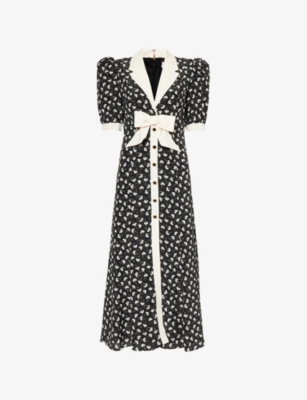 ALESSANDRA RICH: Clover floral-pattern silk midi dress