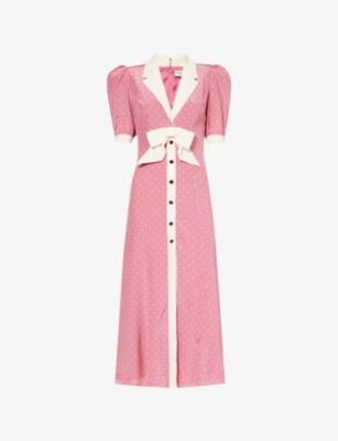 Alessandra Rich Womens Polka-dot Notch-lapel Silk Midi Dress In Pink