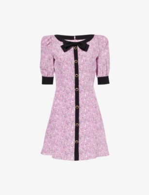ALESSANDRA RICH: Clover bow-trim silk mini dress
