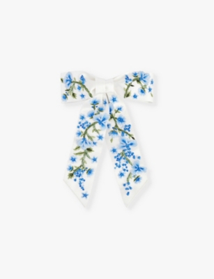JENNIFER BEHR: Shayla Bow floral-embroidered cotton-silk blend hair clip