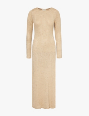 Shop Pretty Lavish Womens Champagne Gold Anastasia Sequin-embellishment Slim-fit Knitted Maxi Dress