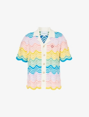 CASABLANCA: Chevron-pattern scalloped-trim cotton-knit shirt