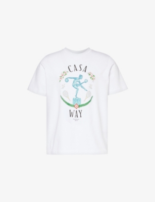 Shop Casablanca Men's White Graphic-pattern Organic-cotton T-shirt