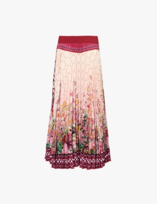 Mary Katrantzou Women's Conservatoire Blush Uni Trompe-l'œil Pattern Woven Midi Skirt