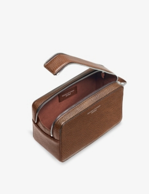 ASPINAL OF LONDON WOMENS TOBACCO MOUNT STREET BRANDED LEATHER WASH BAG 