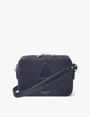 Aspinal Of London A-stitched Pebbled-leather Camera Bag In Navy