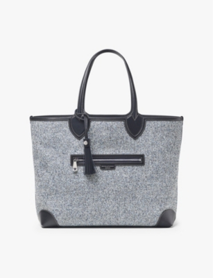 Shop Aspinal Of London Womens Resort Canvas And Leather Tote Bag Navy