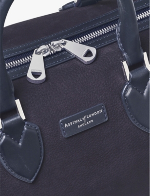 Aspinal Of London Navy Logo-print Suede And Leather Bowling Bag In Navy