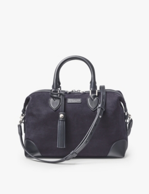 Aspinal Of London Navy Logo-print Suede And Leather Bowling Bag In Navy