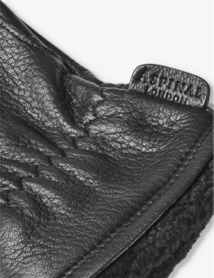 Aspinal Of London Womens Black Logo-embossed Shearling-lined Leather Gloves In Black