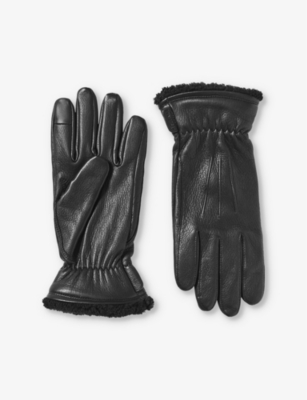 Aspinal Of London Womens Black Women's Small Shearling-lined Leather Gloves In Black