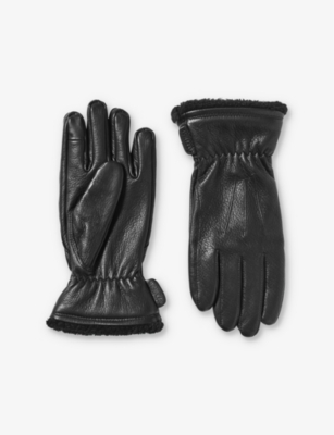 ASPINAL OF LONDON MENS MEN'S SMALL SHEARLING-LINED LEATHER GLOVES BLACK 