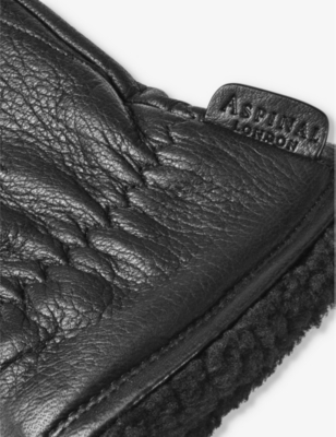 Aspinal Of London Mens Black Men's Small Shearling-lined Leather Gloves In Black
