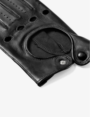Aspinal Of London Womens  Stitch-embroidered Cut-out Leather Gloves In Black
