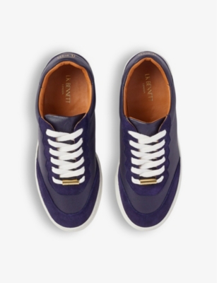Lk Bennett Womens Blu-blue Runner Logo-embossed Suede And Leather Low-top Trainers In Blu-blue