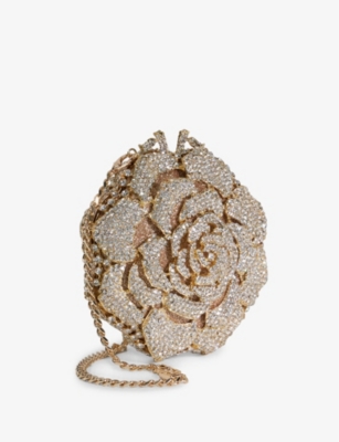 Dune Womens Gold Metal Bling Diamante-flower Metal Clutch In Gold Metal
