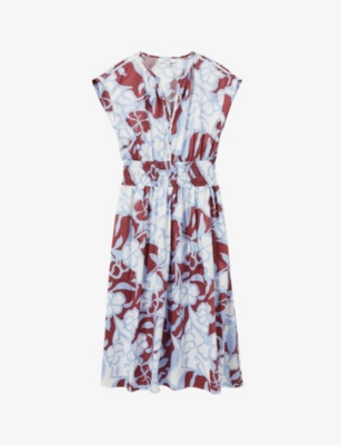lena cotton ruched waist midi dress Reiss
