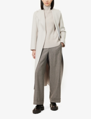 'S MAX MARA WOMENS GRIGIO PERLA POLDO NOTCH-LAPELS REGULAR-FIT WOOL COAT 