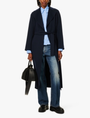 'S MAX MARA WOMENS MIDNIGHTBLUE POLDO NOTCH-LAPELS REGULAR-FIT WOOL COAT 