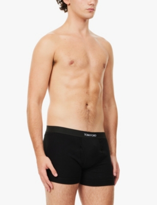 Tom Ford Mens Black Grey Branded-waistband Pack Of Two Stretch-cotton Trunks In Black Grey