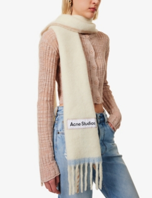 Acne Studios Womens White Brand-patch Knitted Scarf In White