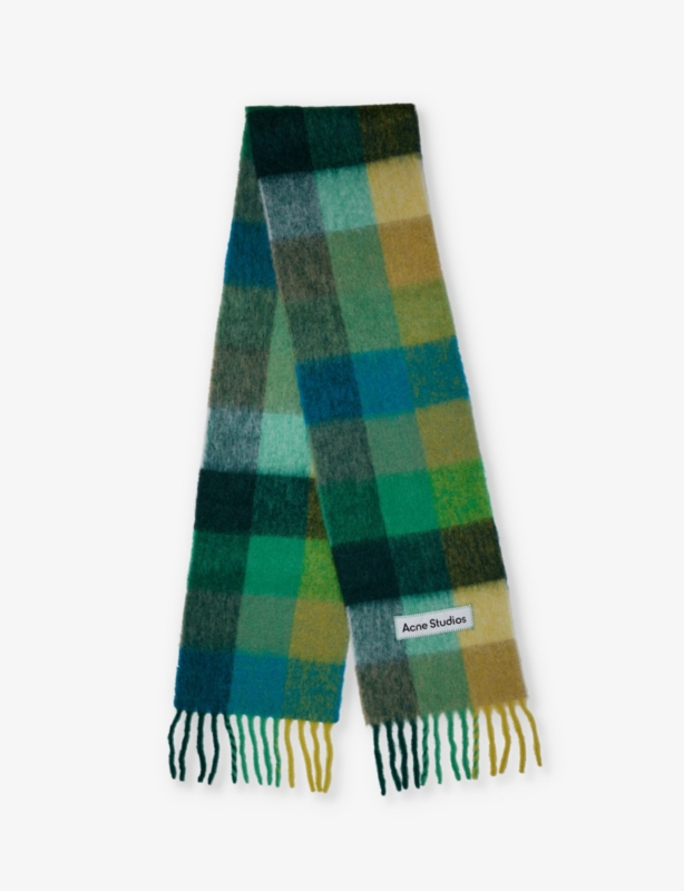 Logo-patch check knit scarf