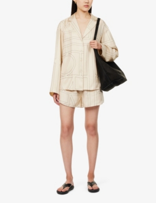 Totême Toteme Monogram Embroidered Pajama Pants In Ivory Monogram