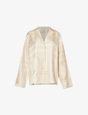 Shop Totême Womens Brand-embroidered Oversized-fit Silk-twill Shirt Ivory Monogram