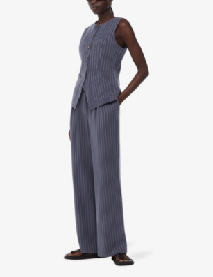 Whistles Womens Blue Lottie Relaxed-fit High-rise Pinstripe Woven Trousers In Blue