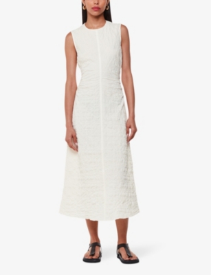 Whistles Womens Cream Lori Side-ruched Textured Stretch-cotton Midi Dress In Cream