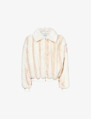 Shop Casablanca Mens  Diamond-logo Tipped Faux-fur Jacket In Off White