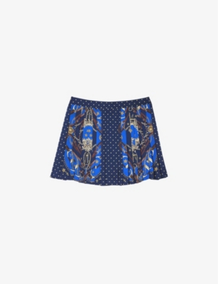 SANDRO WOMENS SANDRO ABSTRACT-PATTERN PLEATED SATIN SHORTS 