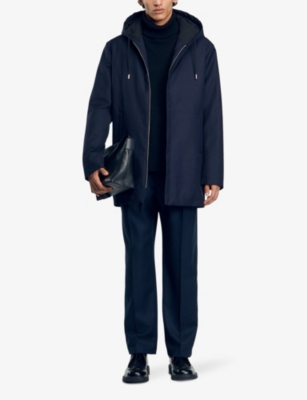 Sandro Hooded Parka In Bleus