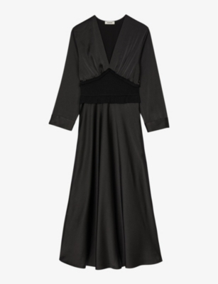 SANDRO Satin effect long sleeve woven maxi dress Selfridges