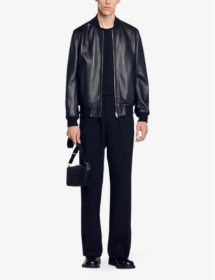 Sandro Leather Bomber Jacket In Noir / Gris