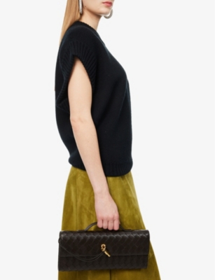 Bottega Veneta Womens Andiamo Long Intrecciato-weave Leather Clutch Fondant-m Brass In Fondant-m Brass