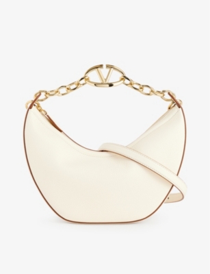 Valentino Garavani Womens Ivory Vlogo Leather Shoulder Bag