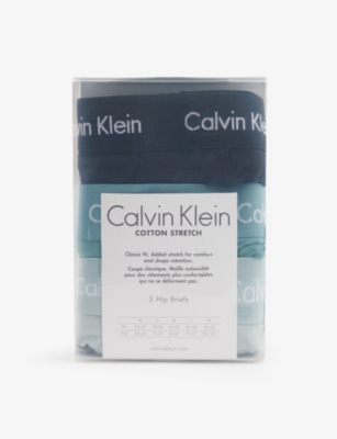 Mens Calvin Klein Branded Waistband Pack Of Three Stretch-Cotton Briefs