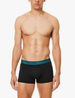 Calvin Klein Mens  Logo-waistband Pack-of-three Microfibre-stretch Trunks In B-blk,ash,mediterr Wbs