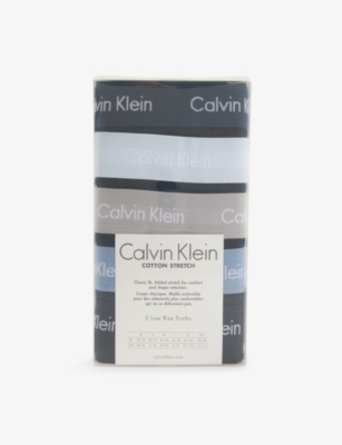 Mens Calvin Klein Branded-Waistband Low-Rise Pack Of Five Stretch-Cotton Trunks