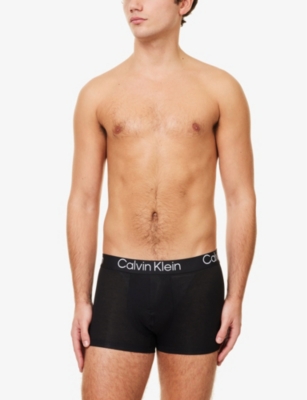 Calvin Klein Mens  Ultra-soft Modern Mid-rise Pack Of Three Stretch-reprocessed-modal Trunks In Blk,trop,hem Blue