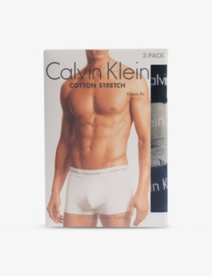 Mens Calvin Klein Cotton Stretch Classic-Fit Mid-Rise Pack Of Three Cotton-Blend Stretch-Jersey Boxers