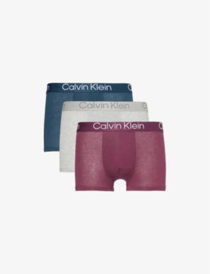 Calvin Klein Mens  Ultra Soft Modern Pack Of Three Stretch-jersey Trunks In G/heath,nvy Ston.wine