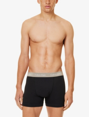 CALVIN KLEIN: Branded-waistband pack of three stretch-cotton trunks