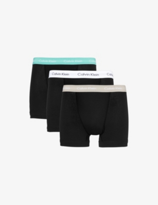 CALVIN KLEIN: Branded-waistband pack of three stretch-cotton trunks