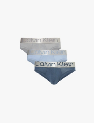 Mens Calvin Klein Logo-Waistband Pack-Of-Three Stretch-Cotton Briefs