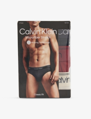 CALVIN KLEIN: Branded-waistband mid-rise pack of three stretch-woven briefs