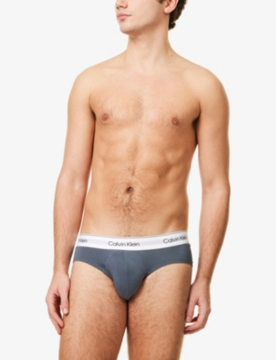 Calvin Klein Mens  Branded-waistband Pack Of Three Stretch-cotton Briefs In Blk,grey,turb