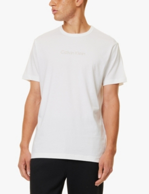 CALVIN KLEIN: Crewneck embroidered-branded cotton-jersey T-shirt